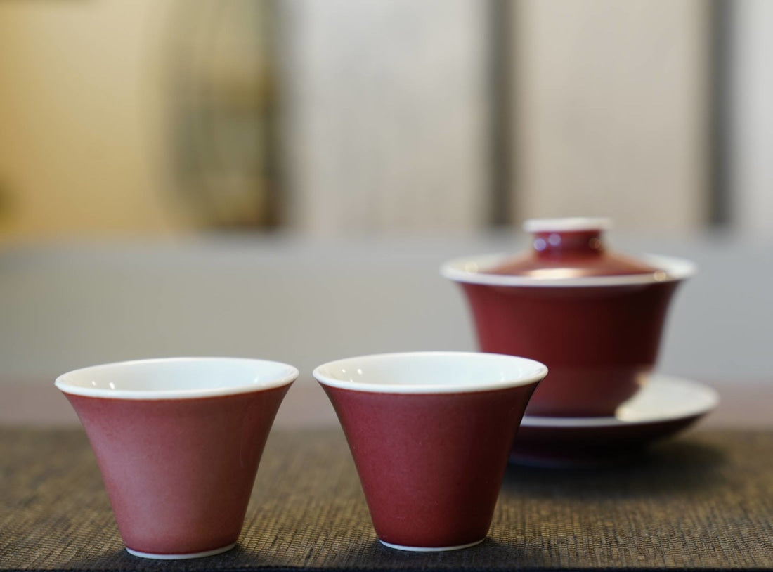 Jingdezhen Deep Red Glazed Porcelain Jihong Gaiwan Set Hand-crafted
