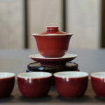 Jingdezhen Deep Red Glazed Porcelain Jihong Gaiwan Set Hand-crafted
