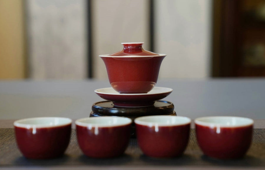 Tea Ware - Jingdezhen Deep Red Glazed Porcelain Jihong Gaiwan Set