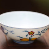 Jingdezhen Five Color Porcelain Tea Cup Red-crowned Crane and Peach