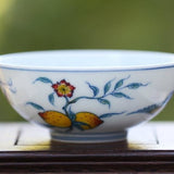 Jingdezhen Five Color Porcelain Tea Cup Red-crowned Crane and Peach