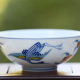 Jingdezhen Five Color Porcelain Tea Cup Red-crowned Crane and Peach