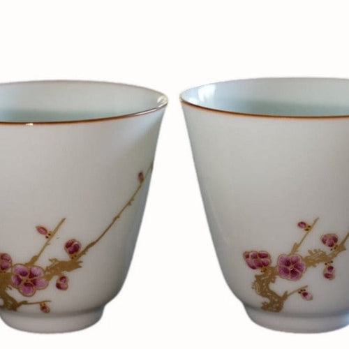 Jingdezhen Gold Plated Porcelain Teacup Enamel Plum Blossom