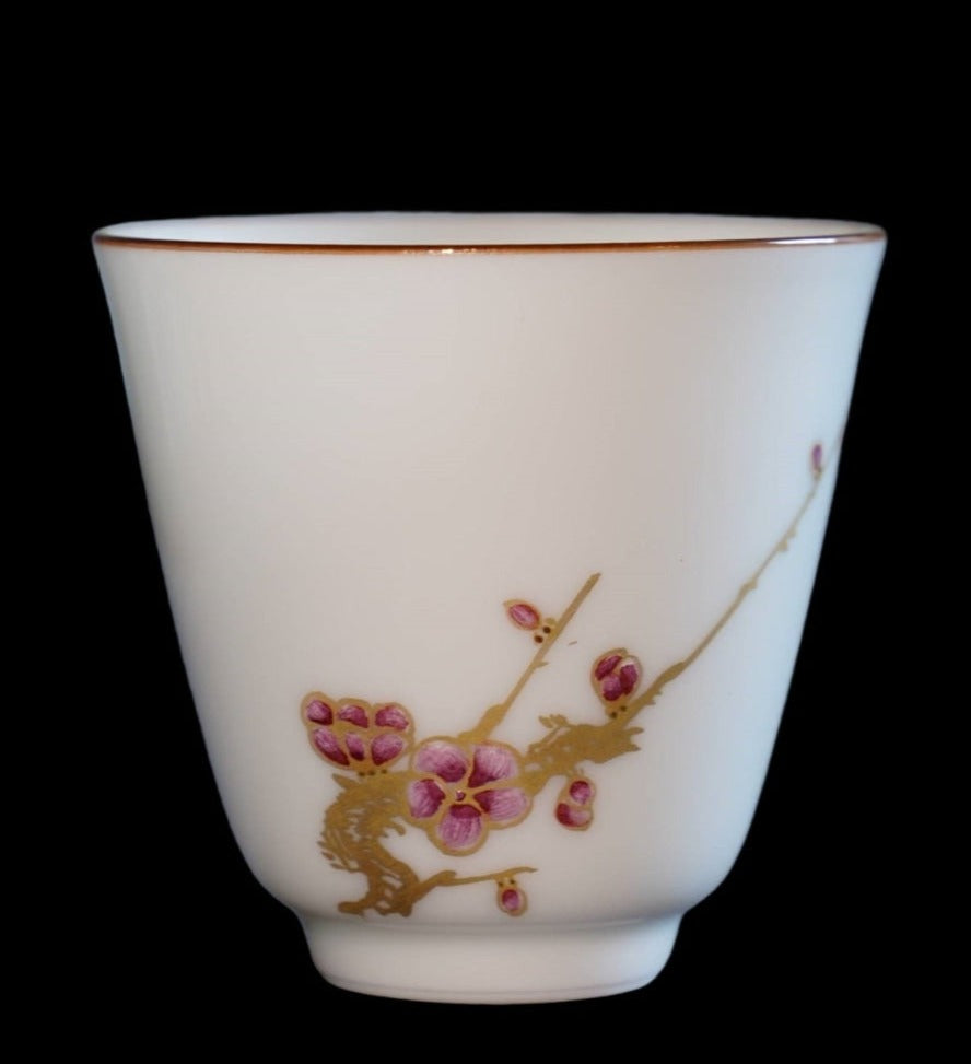 Jingdezhen Gold Plated Porcelain Teacup Enamel Plum Blossom