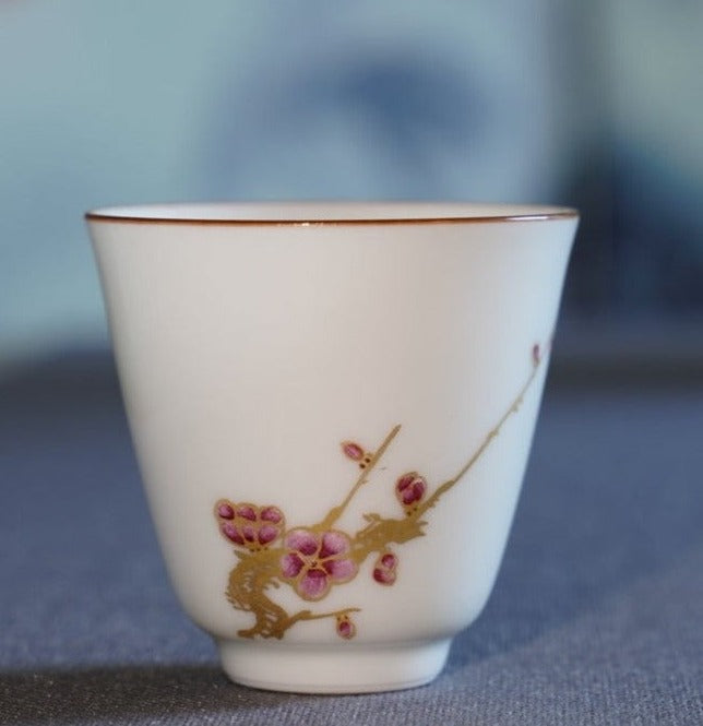Jingdezhen Gold Plated Porcelain Teacup Enamel Plum Blossom