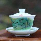 Jingdezhen Porcelain Gaiwan Set Song Painting Qian Li Jiang Shan
