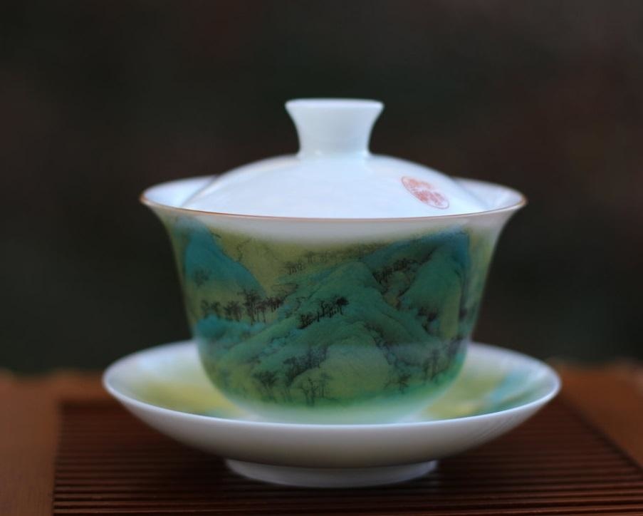 Jingdezhen Porcelain Gaiwan Set Song Painting Qian Li Jiang Shan