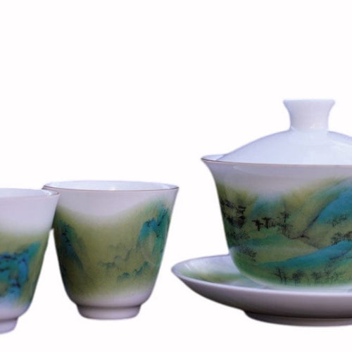 Jingdezhen Porcelain Gaiwan Set Song Painting Qian Li Jiang Shan