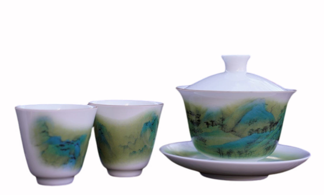 Jingdezhen Porcelain Gaiwan Set Song Painting Qian Li Jiang Shan
