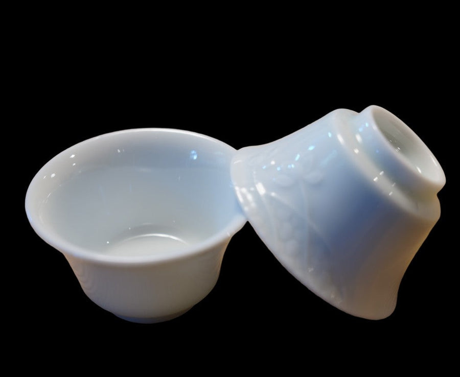 White Porcelain Tea Cup Set of 4 - Flat Gongfu Tea Cups