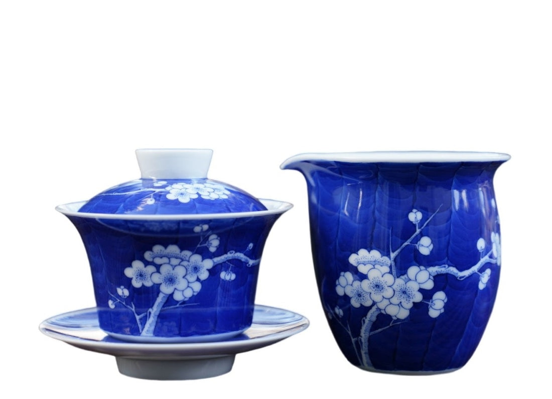 Jingdezhen Blue and White Porcelain Gaiwan Set Plum Blossom