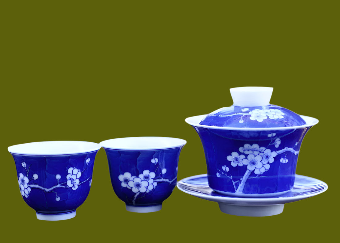 Jingdezhen Blue and White Porcelain Gaiwan Set Plum Blossom