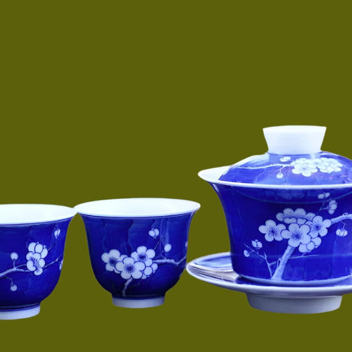 Jingdezhen Blue and White Porcelain Gaiwan Set Plum Blossom