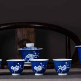 Jingdezhen Blue and White Porcelain Gaiwan Set Plum Blossom