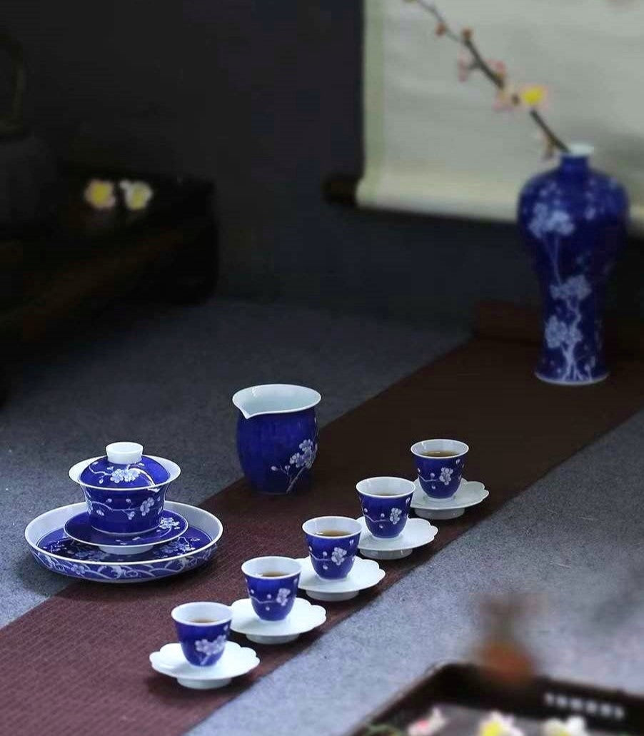Jingdezhen Blue and White Porcelain Gaiwan Set Plum Blossom