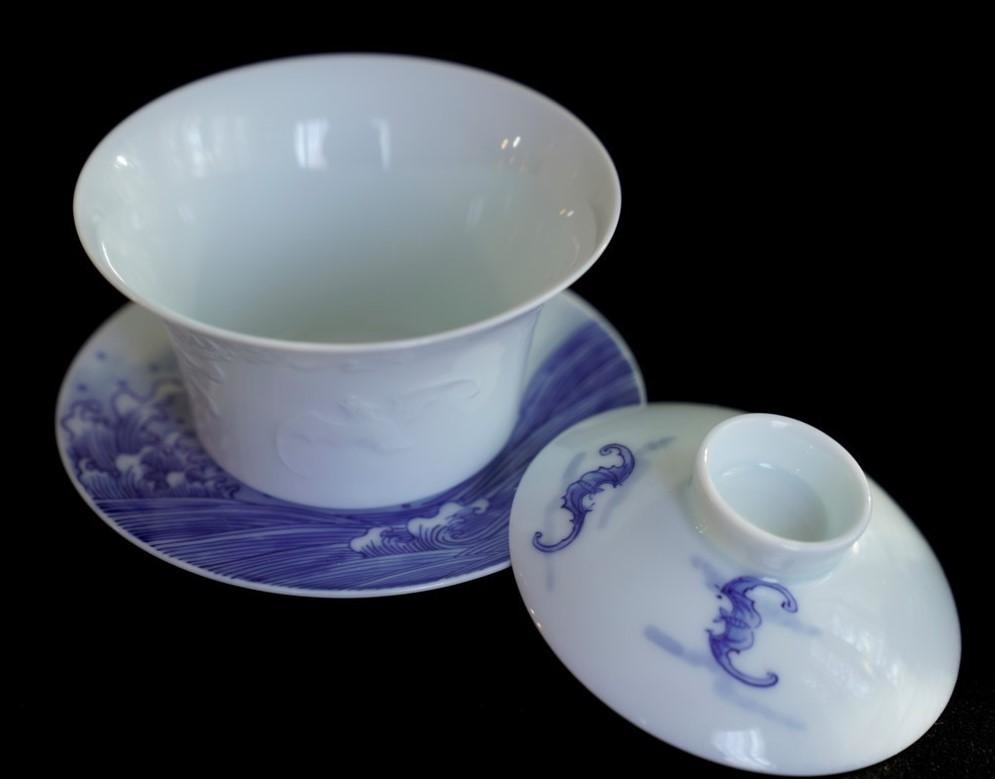 Jingdezhen Treasure Ying Qing Porcelain Artisan Carved Gaiwan Five Happiness