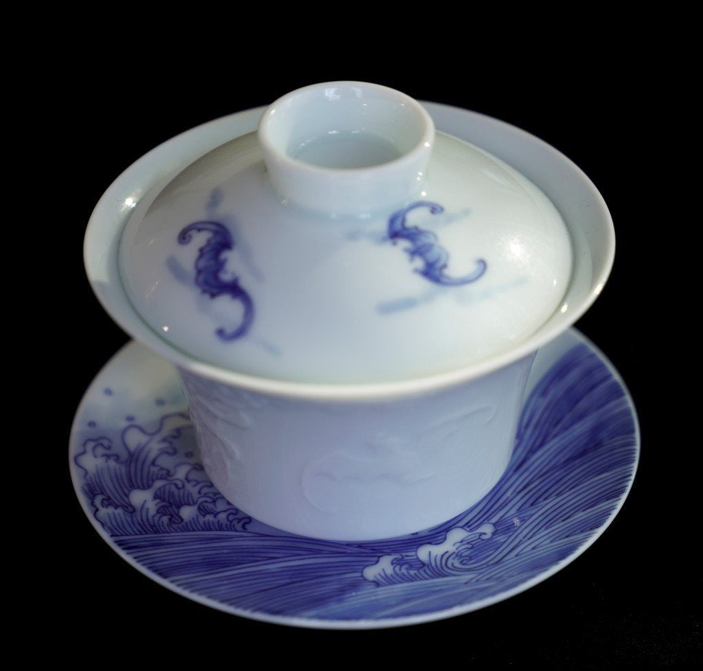 Jingdezhen Treasure Ying Qing Porcelain Artisan Carved Gaiwan Five Happiness