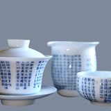 Jingdezhen Treasure Yingqing Porcelain Gaiwan Set Buddhist Scriptures