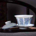 Jingdezhen Treasure Yingqing Porcelain Gaiwan Set Buddhist Scriptures