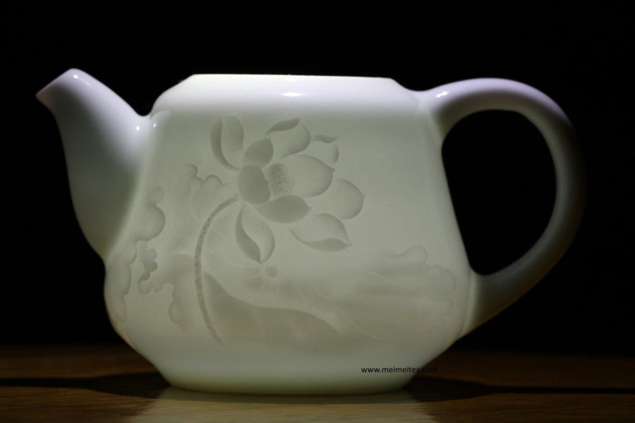 Tea Ware - Jingdezhen Treasure Yingqing White Porcelain Relief Teapot