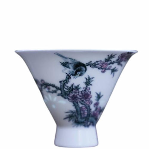 Jingdezhen Wucai Falang High Profile Teacup Magpie Chirping Spring