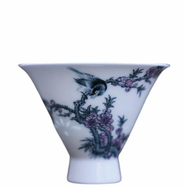 Jingdezhen Wucai Falang High Profile Teacup Magpie Chirping Spring