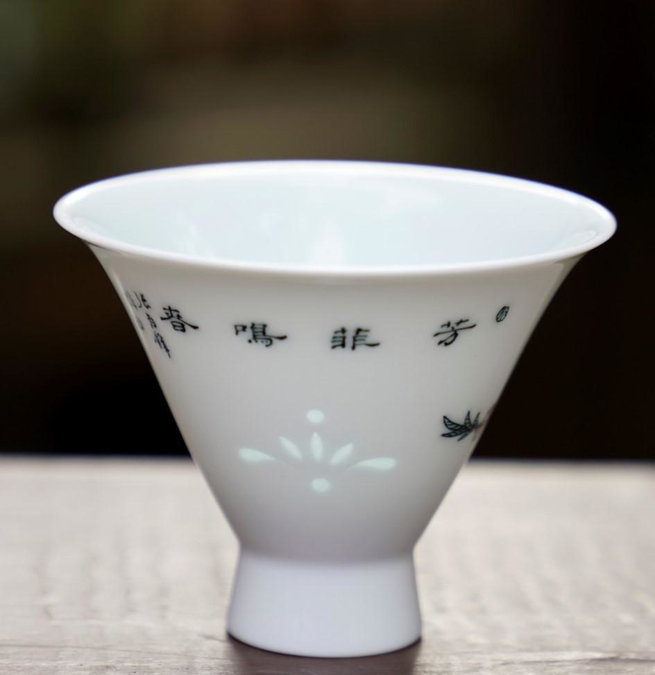 Jingdezhen Wucai Falang High Profile Teacup Magpie Chirping Spring