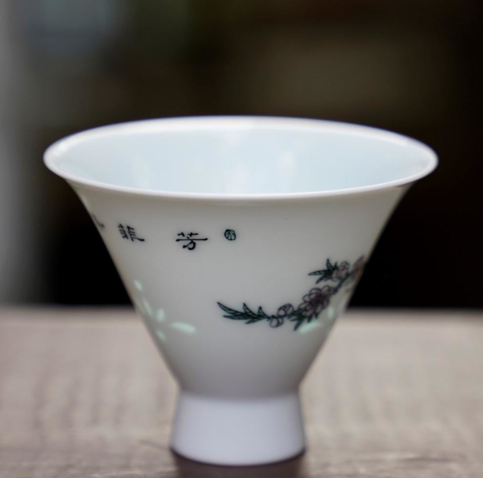 Jingdezhen Wucai Falang High Profile Teacup Magpie Chirping Spring