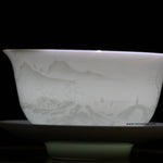 Jingdezhen Artisan Yingqing White Porcelain Gaiwan Tea Set Engraved Landscape