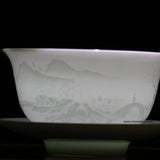 Jingdezhen Artisan Yingqing White Porcelain Gaiwan Tea Set Engraved Landscape