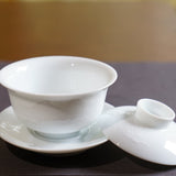 Jingdezhen Artisan Yingqing White Porcelain Gaiwan Tea Set Engraved Landscape