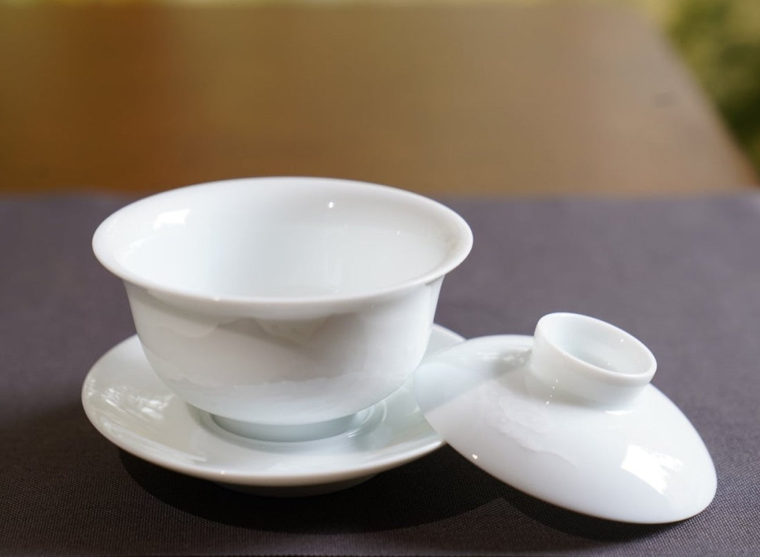 Jingdezhen Artisan Yingqing White Porcelain Gaiwan Tea Set Engraved Landscape