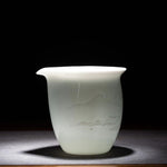 Jingdezhen Artisan Yingqing White Porcelain Gaiwan Tea Set Engraved Landscape