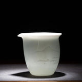 Jingdezhen Artisan Yingqing White Porcelain Gaiwan Tea Set Engraved Landscape