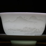 Jingdezhen Artisan Yingqing White Porcelain Gaiwan Tea Set Engraved Landscape