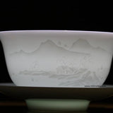 Jingdezhen Artisan Yingqing White Porcelain Gaiwan Tea Set Engraved Landscape