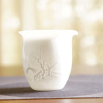 Jingdezhen Artisan Yingqing White Porcelain Gaiwan Tea Set Engraved Landscape