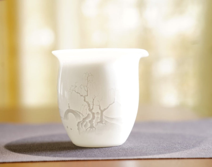 Tea Ware - Jingdezhen Yingqing Porcelain Relief Gaiwan Set Mountain