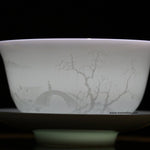 Jingdezhen Artisan Yingqing White Porcelain Gaiwan Tea Set Engraved Landscape
