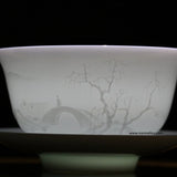 Jingdezhen Artisan Yingqing White Porcelain Gaiwan Tea Set Engraved Landscape