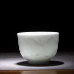 Jingdezhen Artisan Yingqing White Porcelain Gaiwan Tea Set Engraved Landscape