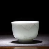 Jingdezhen Artisan Yingqing White Porcelain Gaiwan Tea Set Engraved Landscape