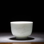 Jingdezhen Artisan Yingqing White Porcelain Gaiwan Tea Set Engraved Landscape