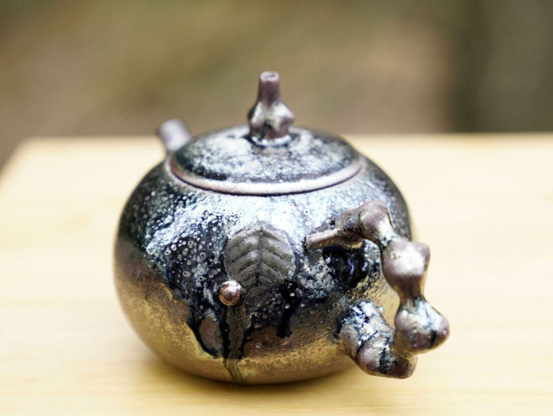 Masterpiece Langgui Jian Shui Purple Clay Teapot Wood-fired Beetle and Leaf