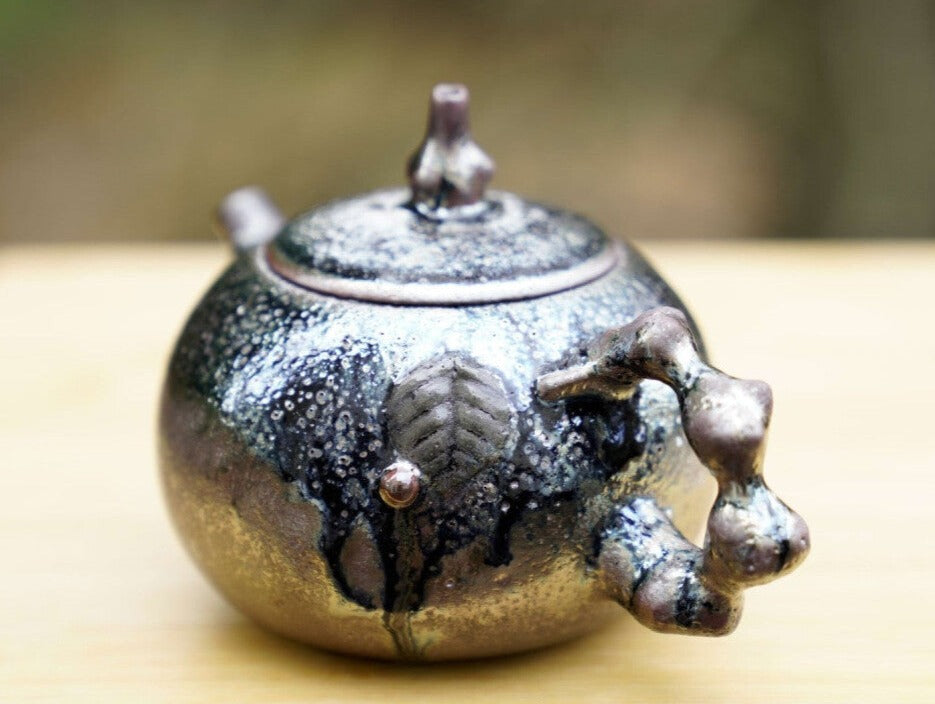 Masterpiece Langgui Jian Shui Purple Clay Teapot Wood-fired Beetle and Leaf