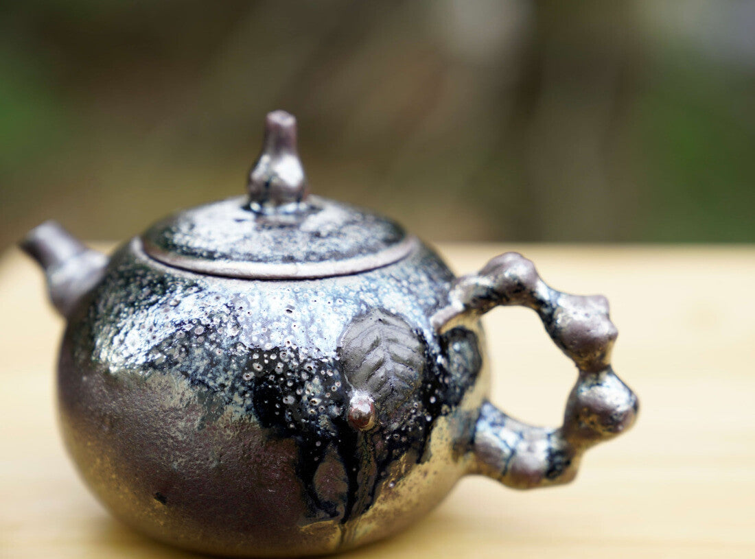 Masterpiece Langgui Jian Shui Purple Clay Teapot Wood-fired Beetle and Leaf
