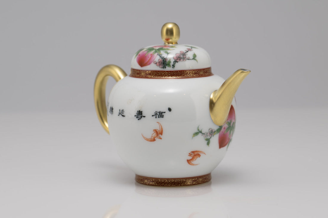 Masterpiece Gold-Plated Enamel Porcelain Teapot Longevity Peach
