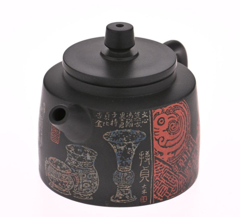 Masterpiece Jian Shui Clay Teapot Metal and Bronze Inscription Art