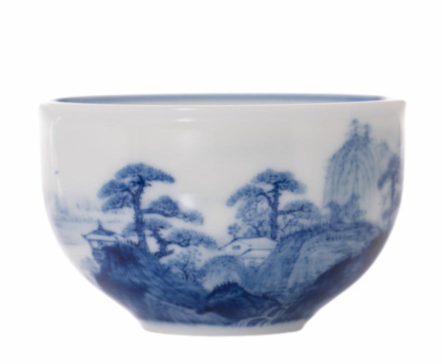 Masterpiece Jingdezhen Blue and White Porcelain Tea Bowl Distant Mountain Landscape