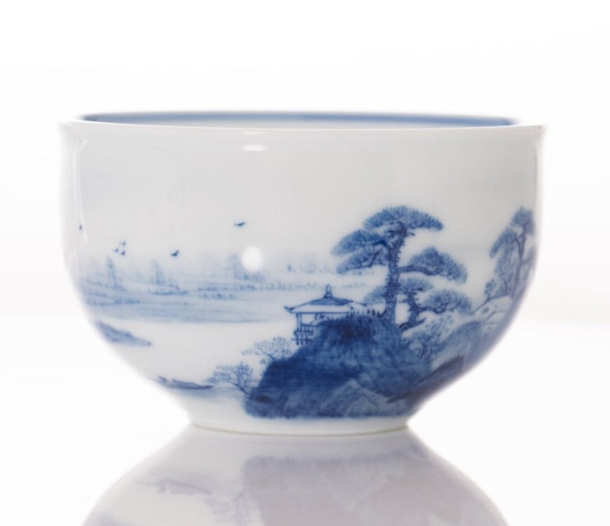 Masterpiece Jingdezhen Blue and White Porcelain Tea Bowl Distant Mountain Landscape